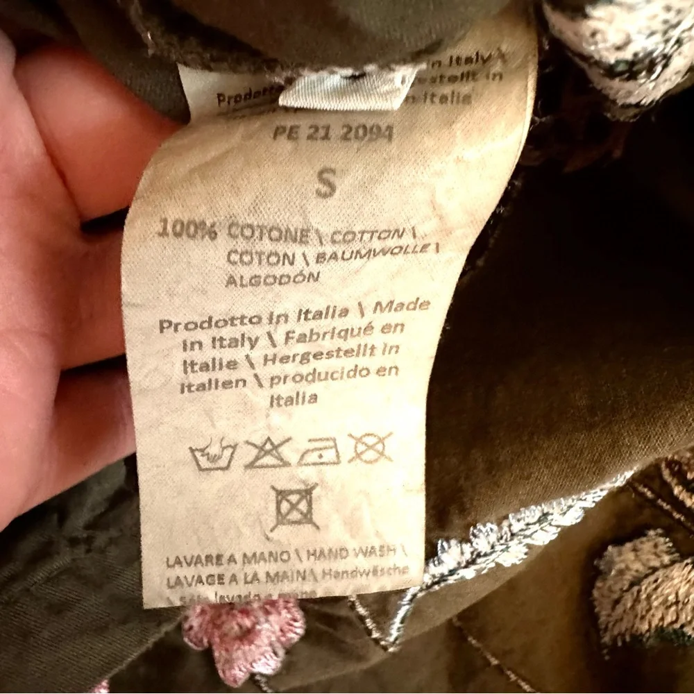 Tensione In Embroidered Oversized Army Green Olive Button Down Shirt Size Small - Picture 10 of 11